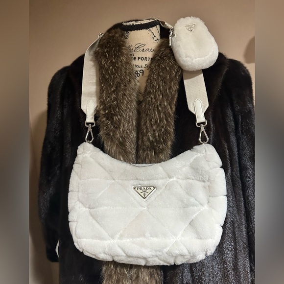Prada Ultra Rare Quilted Shearling Shoulder Bag - Cream - Picture 2 of 10